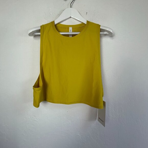 Lululemon Womens Muscle Love Crop Tank Top Size 12 Yellow Stretch Active New - Picture 1 of 6